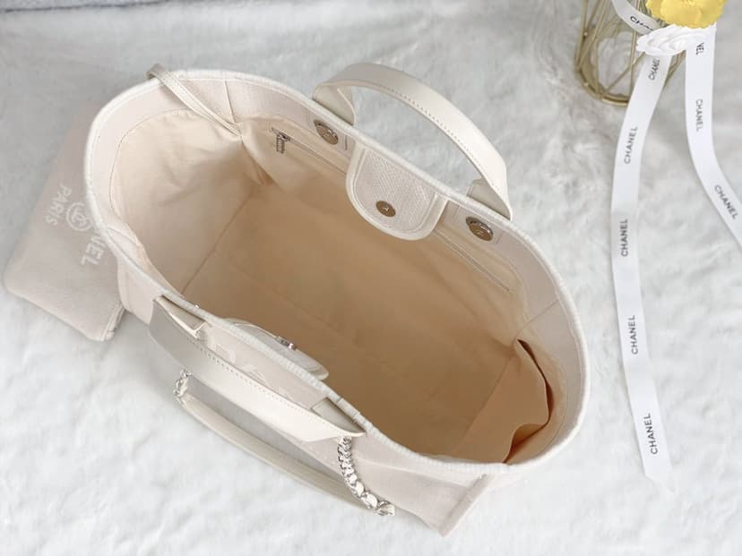 Chanel Small Shopping Bag Silver Hardware Cream For Women, Women's Handbags, Shoulder Bags 15.2in/39cm AS3257