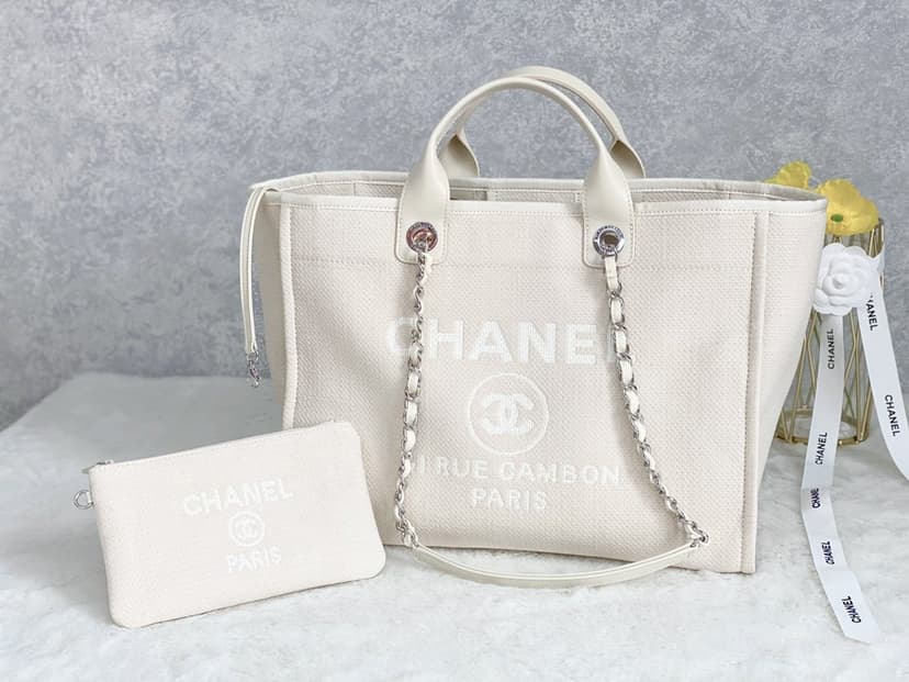 Chanel Small Shopping Bag Silver Hardware Cream For Women, Women's Handbags, Shoulder Bags 15.2in/39cm AS3257