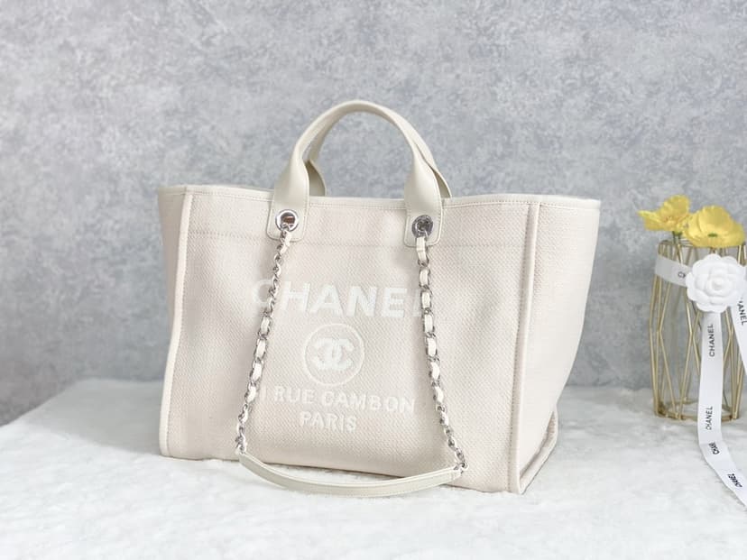 Chanel Small Shopping Bag Silver Hardware Cream For Women, Women's Handbags, Shoulder Bags 15.2in/39cm AS3257