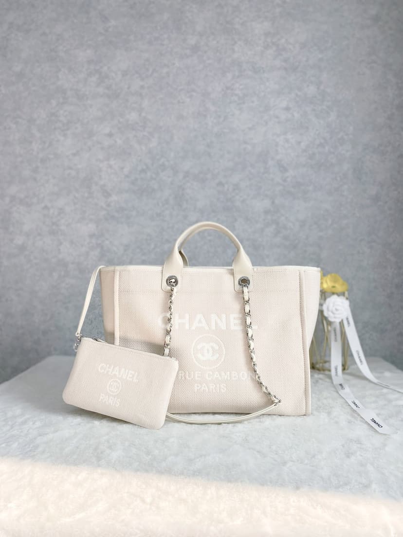 Chanel Small Shopping Bag Silver Hardware Cream For Women, Women's Handbags, Shoulder Bags 15.2in/39cm AS3257