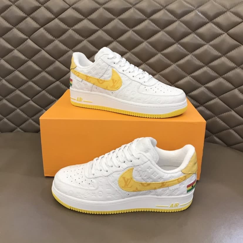 Louis Vuitton And Nike “Air Force 1” By Virgil Abloh White-Yellow For Men, Men's Shoes