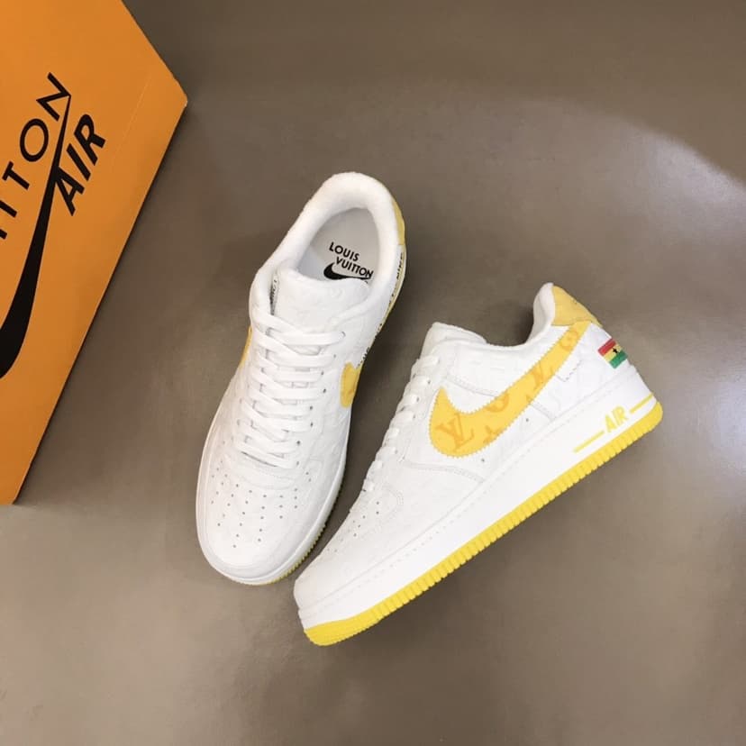 Louis Vuitton And Nike “Air Force 1” By Virgil Abloh White-Yellow For Men, Men's Shoes