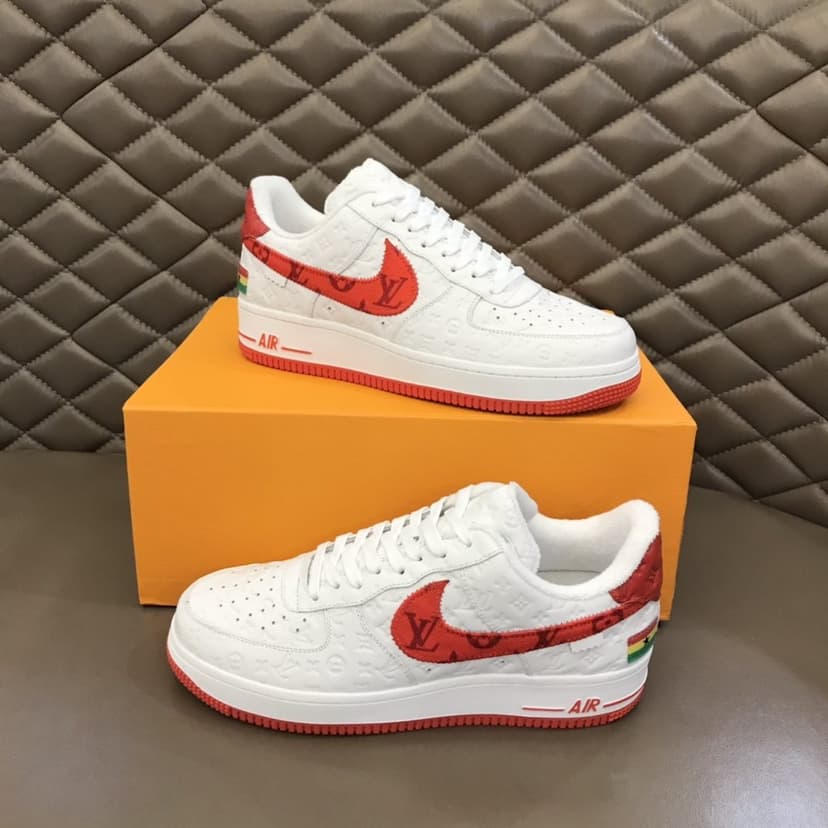 Louis Vuitton And Nike “Air Force 1” By Virgil Abloh White-Red For Men, Men's Shoes