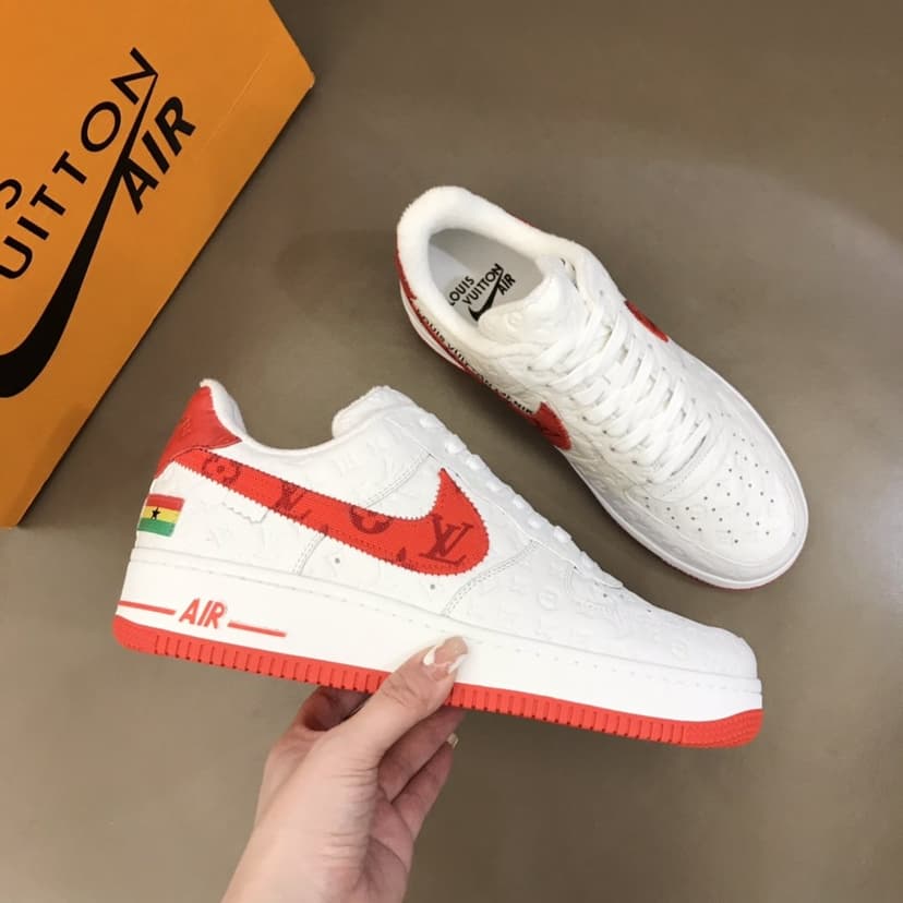 Louis Vuitton And Nike “Air Force 1” By Virgil Abloh White-Red For Men, Men's Shoes