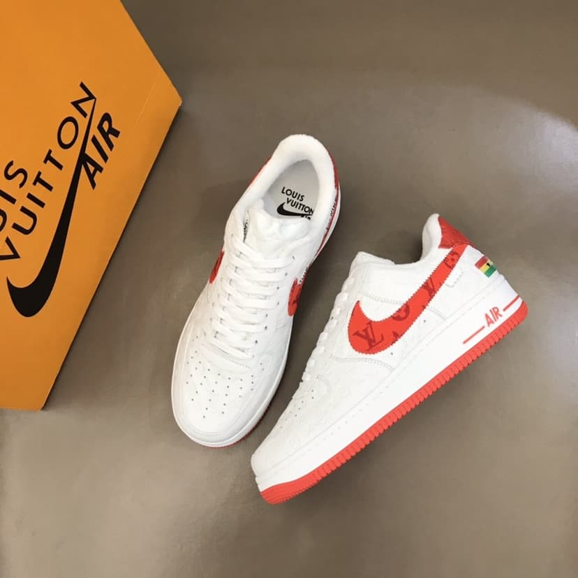 Louis Vuitton And Nike “Air Force 1” By Virgil Abloh White-Red For Men, Men's Shoes
