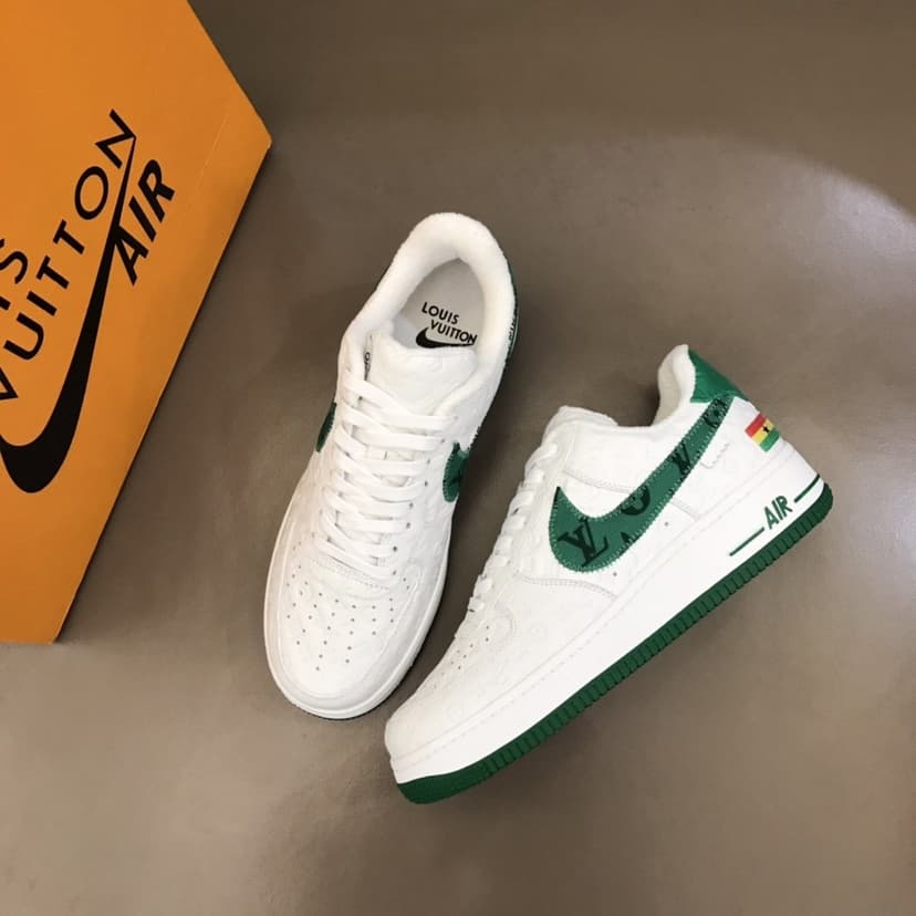 Louis Vuitton And Nike “Air Force 1” By Virgil Abloh White-Green For Men, Men's Shoes