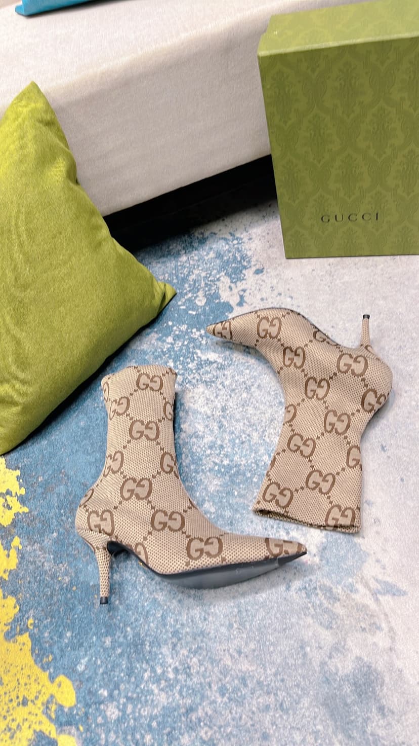 Gucci Women's Lisa Monogram Canvas Ankle Boot Beige For Women GG