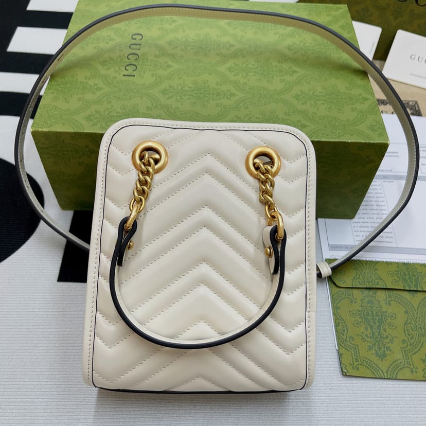 Gucci Marmont Matelasse Mini Bag White For Women, Women's Bags 7.5in/19cm GG ?696123 DTDHT 9022