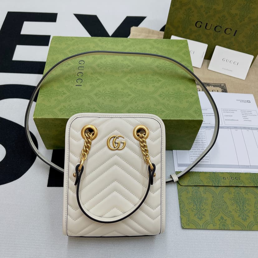 Gucci Marmont Matelasse Mini Bag White For Women, Women's Bags 7.5in/19cm GG ?696123 DTDHT 9022