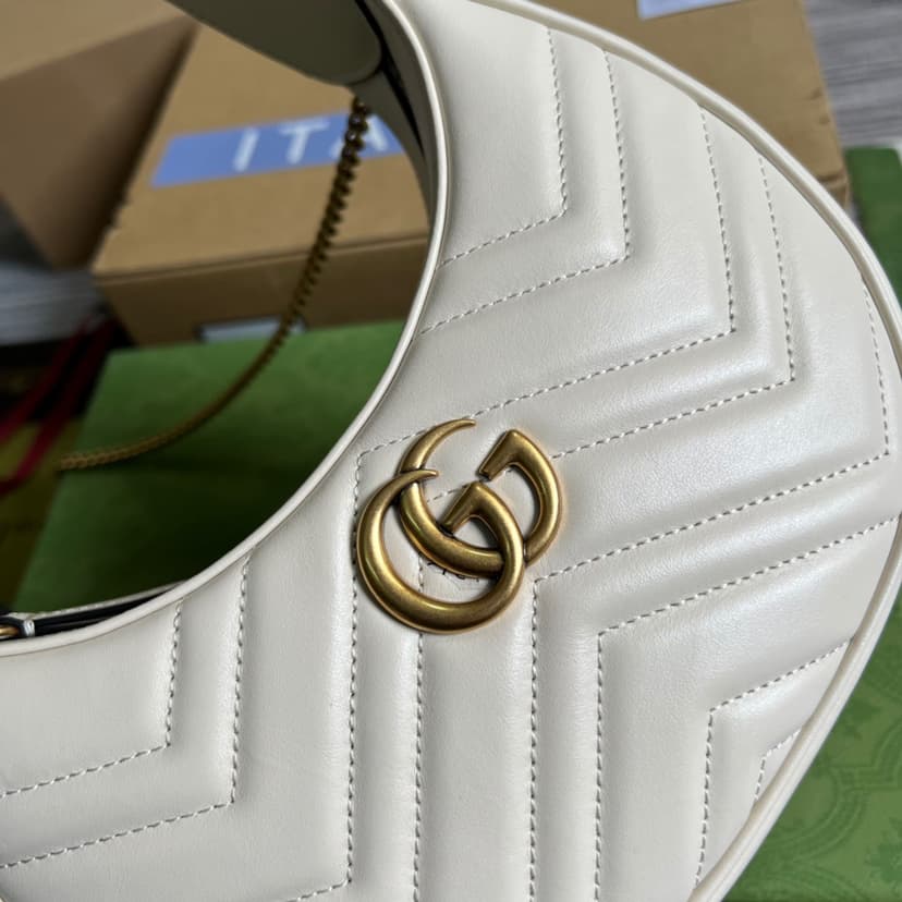 Gucci Marmont Half Moon Shaped Mini Bag White For Women, Women's Bags 8.5in/22cm GG ?699514 DTDHT 9022