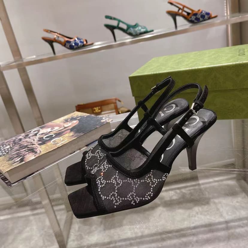 Gucci Women's GG Slingback Mid-Heel Pump Black For Women GG