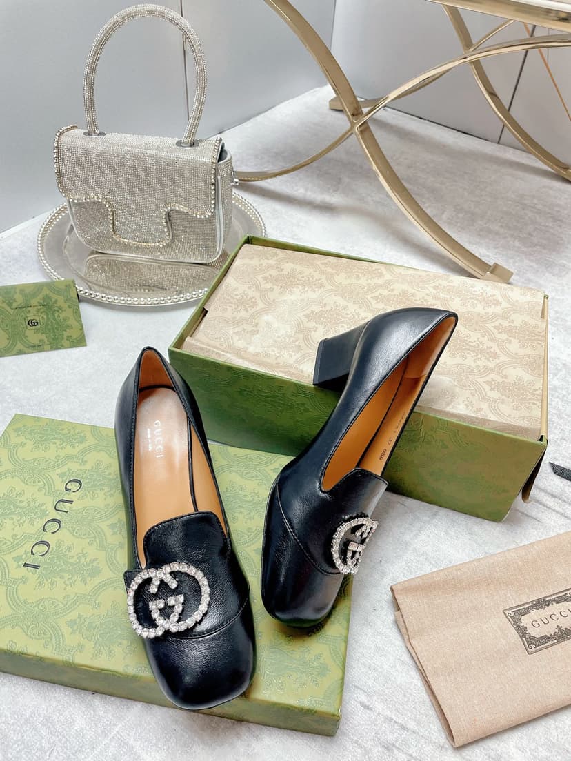 Gucci Women's Mid-Heel Pump With GG Logo Black For Women GG