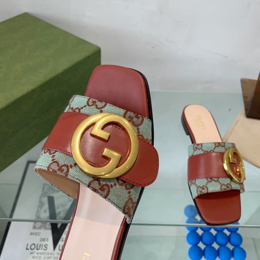 Gucci Blondie Matelasse Canvas Slide Sandal Red For Women GG