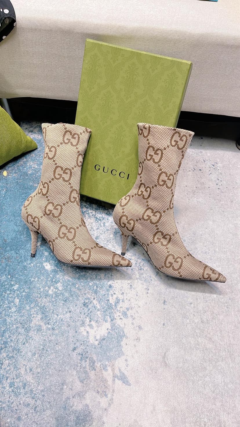 Gucci Women's Lisa Monogram Canvas Ankle Boot Beige For Women GG