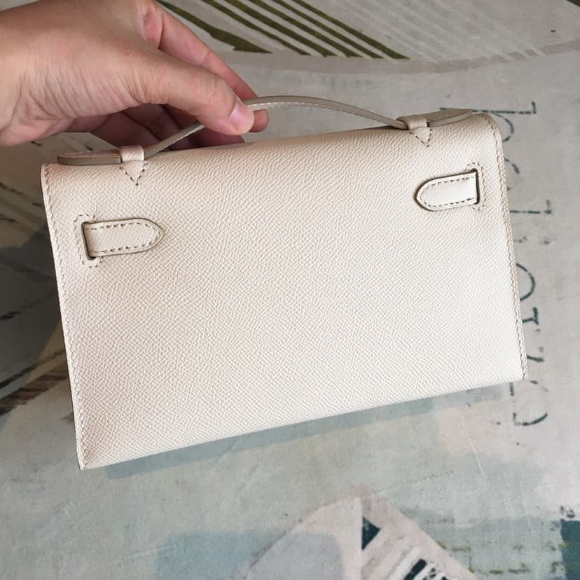 Hermes Kelly Pochettee White For Women Gold Toned Hardware 8.5in/22cm