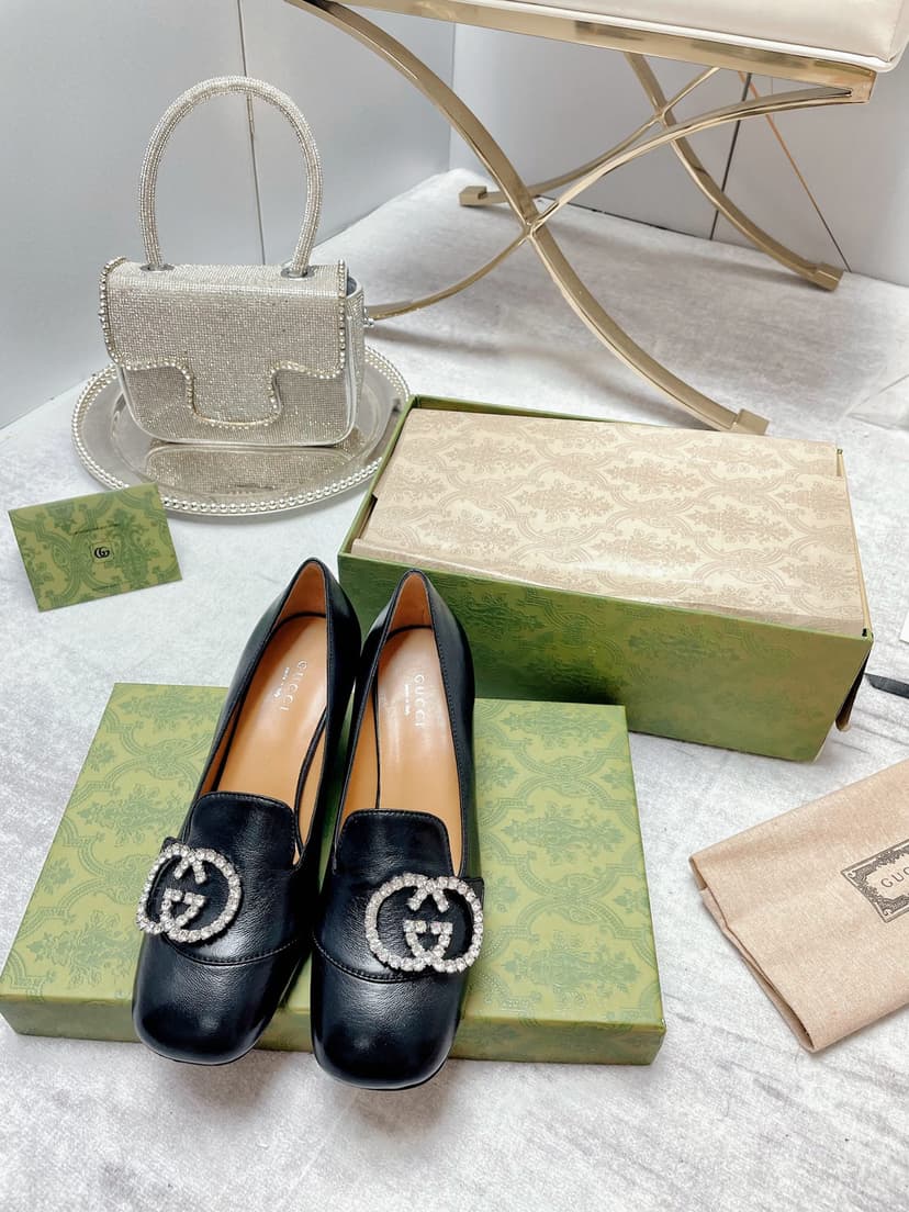 Gucci Women's Mid-Heel Pump With GG Logo Black For Women GG