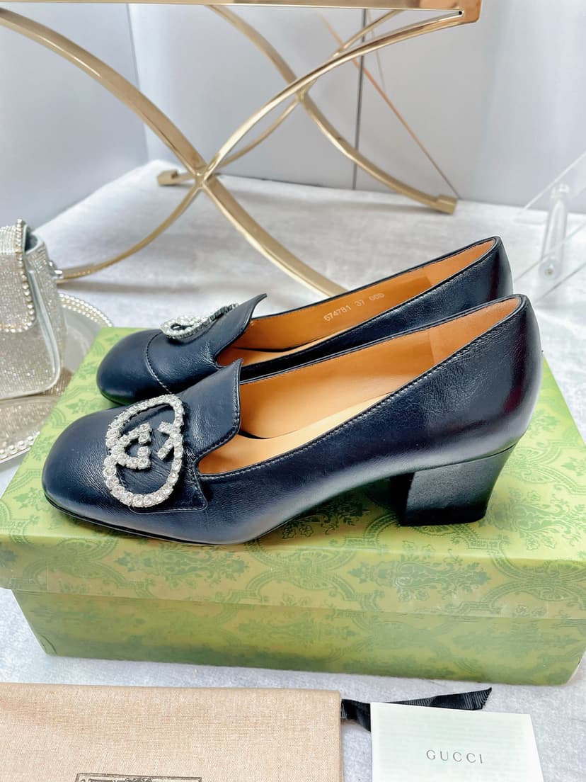 Gucci Women's Mid-Heel Pump With GG Logo Black For Women GG