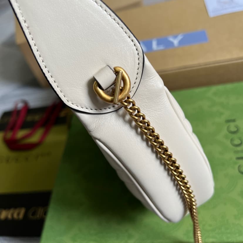 Gucci Marmont Half Moon Shaped Mini Bag White For Women, Women's Bags 8.5in/22cm GG ?699514 DTDHT 9022