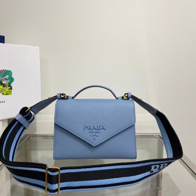 [True-to-ORIGINAL] Prada Monochrome Saffiano Bag Blue For Women, Women's Bags 8.2in/21cm 1BD317_2ERX_F02TG_V_3O3