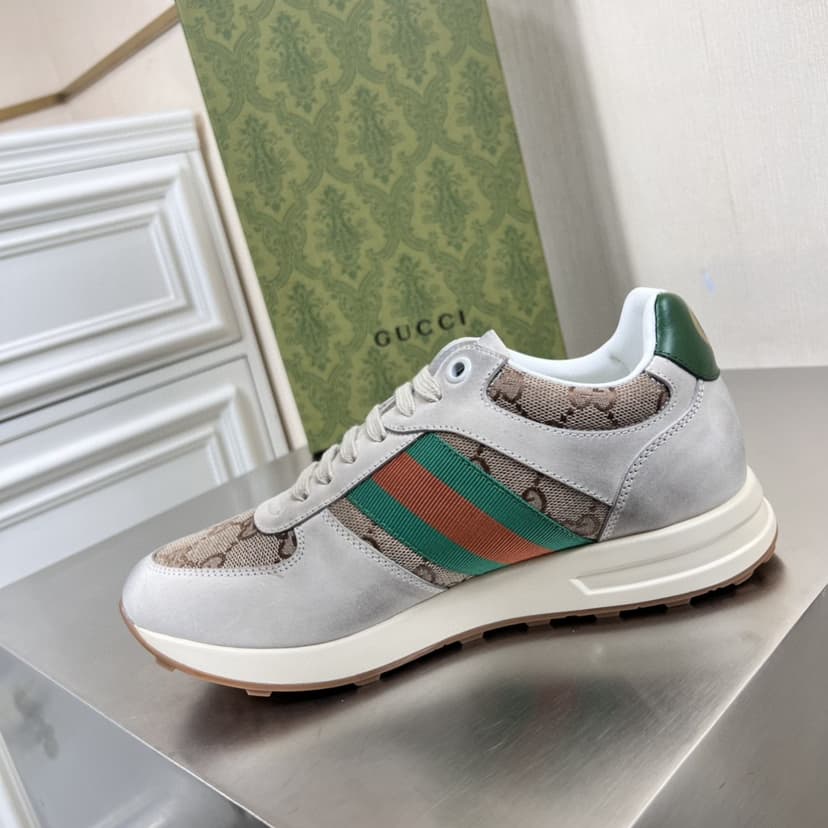 Gucci Men's GG Sneaker With Web Green For Men GG Shoes 669698