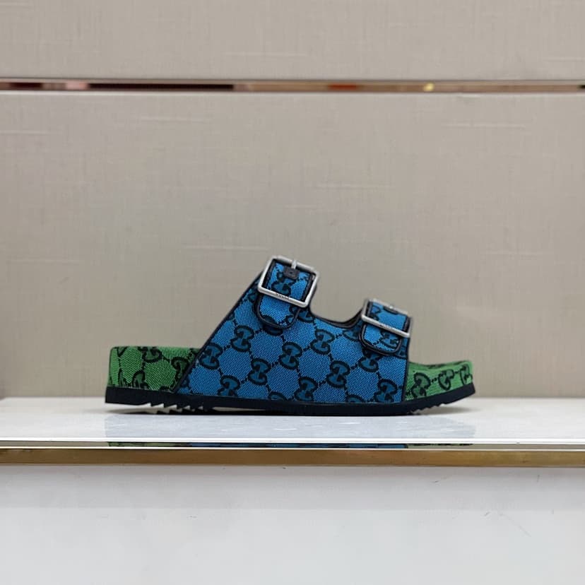 Gucci Men's Slide Sandal With Straps Blue And Green For Men 658020 2HK60