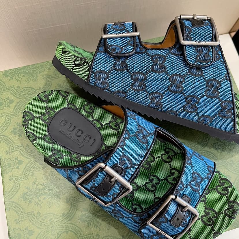 Gucci Men's Slide Sandal With Straps Blue And Green For Men 658020 2HK60