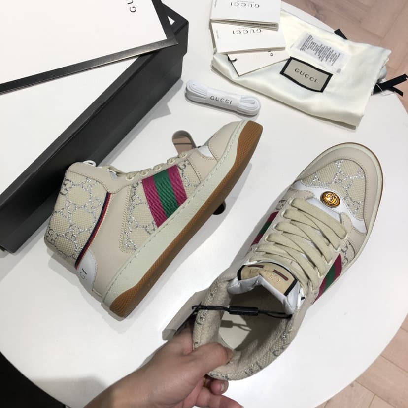 Gucci Men's Screener GG High-Top Beige Pink Green For Men 5637309