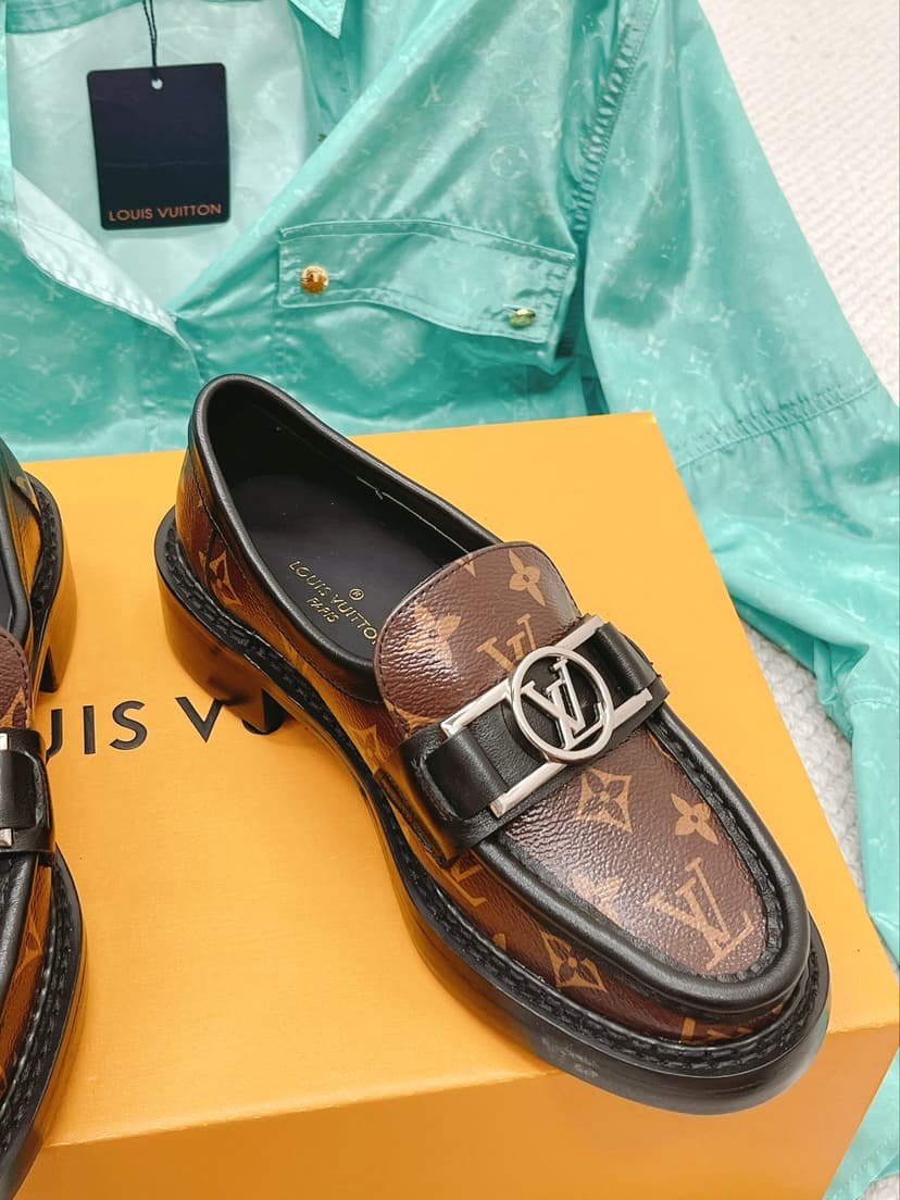 Louis Vuitton Women's Academy Loafer Silver Toned Hardware Brown For Women LV