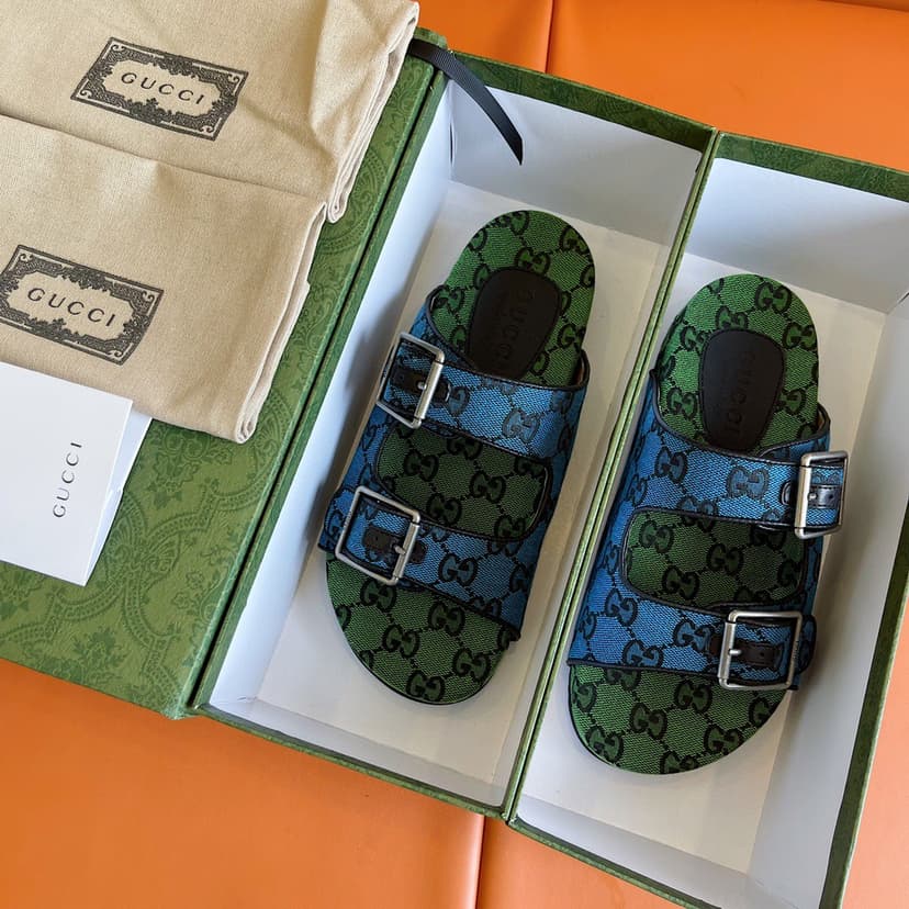 Gucci Men's Slide Sandal With Straps Blue And Green For Men 658020 2HK60