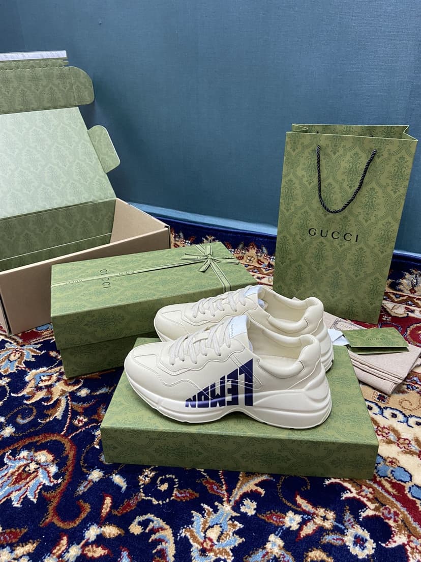Gucci Men's Rhyton Sneakers With Lemon Gucci White Ivory For Men ‎684899 DRW00 9522