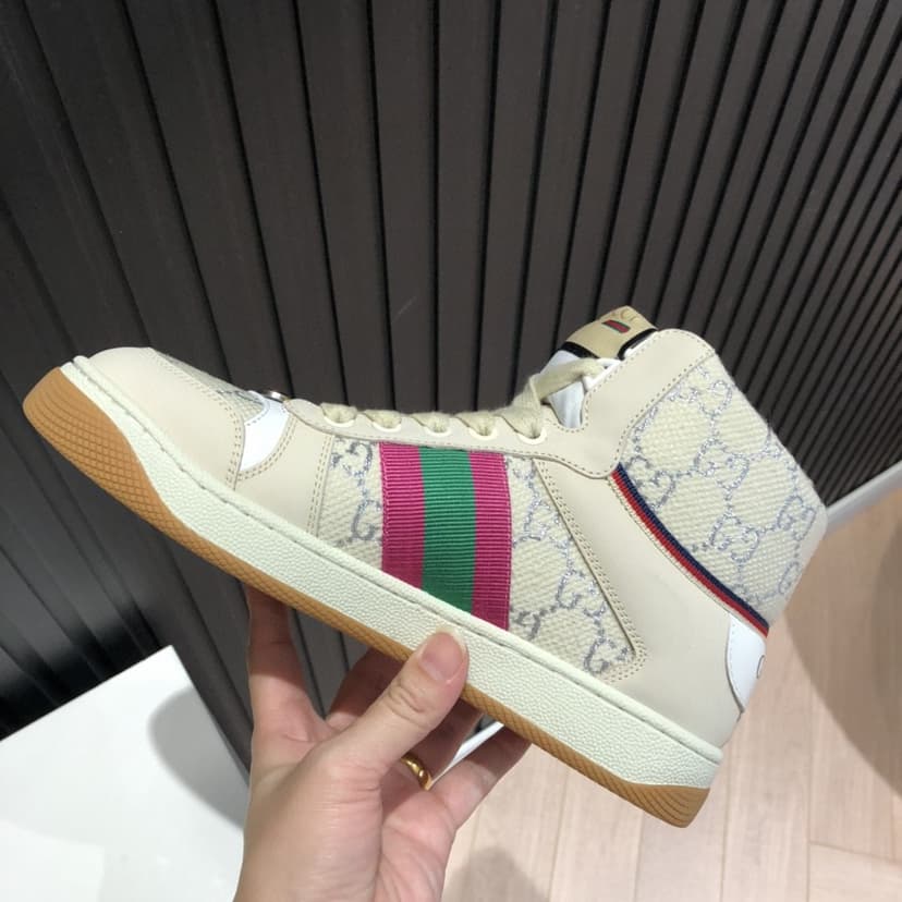 Gucci Men's Screener GG High-Top Beige Pink Green For Men 5637309