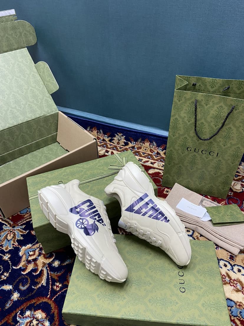 Gucci Men's Rhyton Sneakers With Lemon Gucci White Ivory For Men ‎684899 DRW00 9522