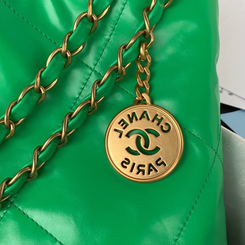 Chanel 22 Handbag Gold Hardware Shiny Green For Women, Women's Handbags, Shoulder Bags 16.5in/38cm AS3261