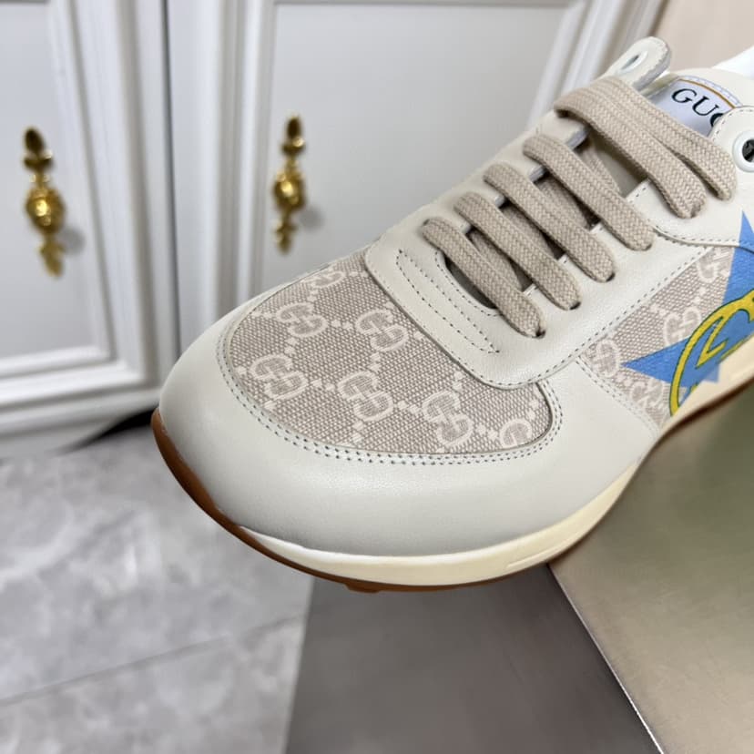 Gucci Men's GG Star Print Sneaker Light Blue Gray For Men GG Shoes 669582