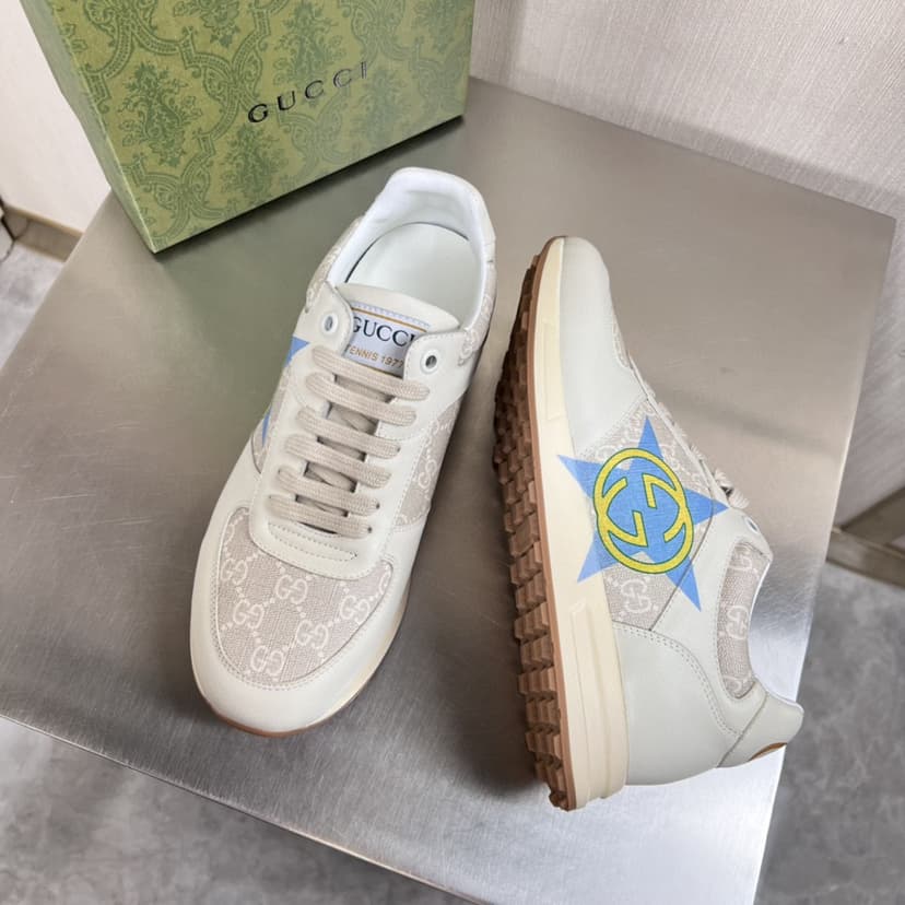Gucci Men's GG Star Print Sneaker Light Blue Gray For Men GG Shoes 669582