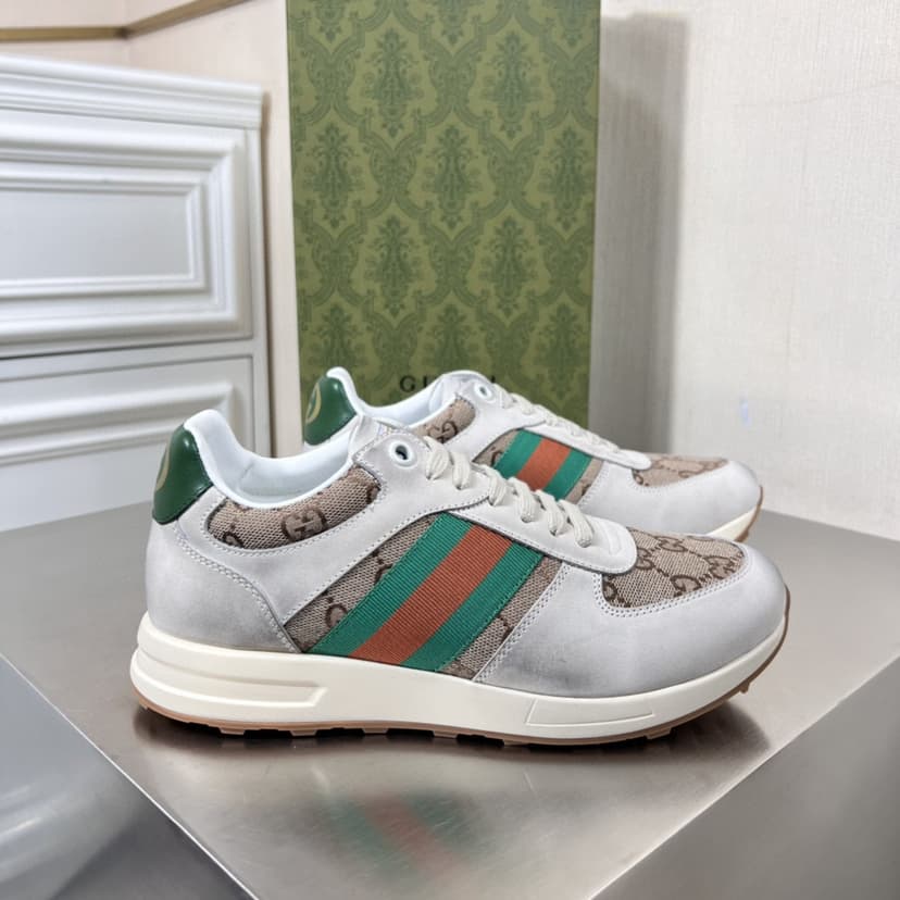 Gucci Men's GG Sneaker With Web Green For Men GG Shoes 669698