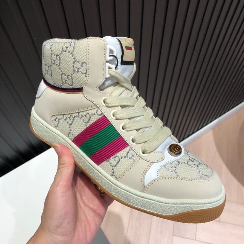 Gucci Men's Screener GG High-Top Beige Pink Green For Men 5637309