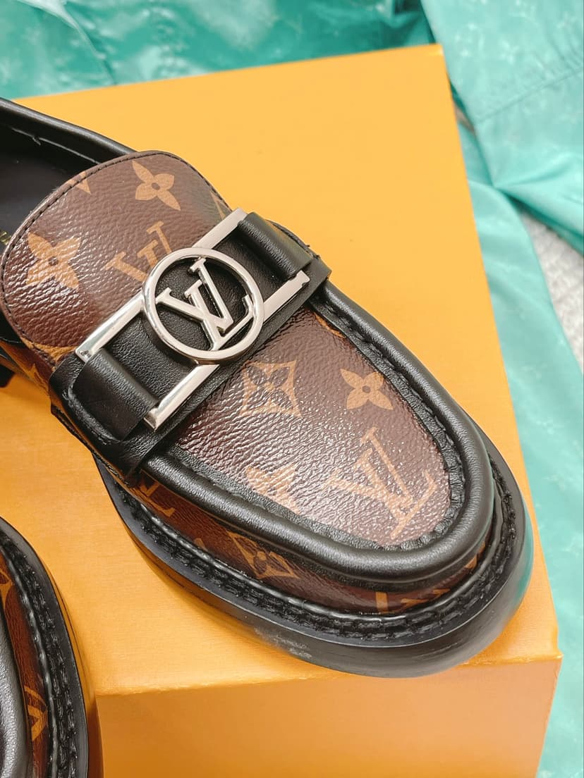 Louis Vuitton Women's Academy Loafer Silver Toned Hardware Brown For Women LV