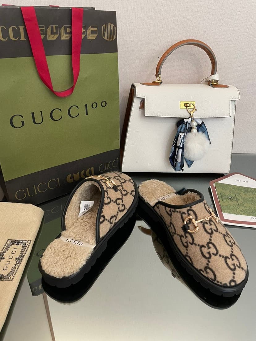 Gucci Men's GG Slipper With Horsebit Brown For Men GG Shoes 694249