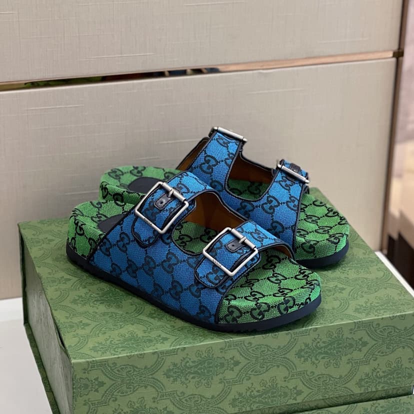 Gucci Men's Slide Sandal With Straps Blue And Green For Men 658020 2HK60