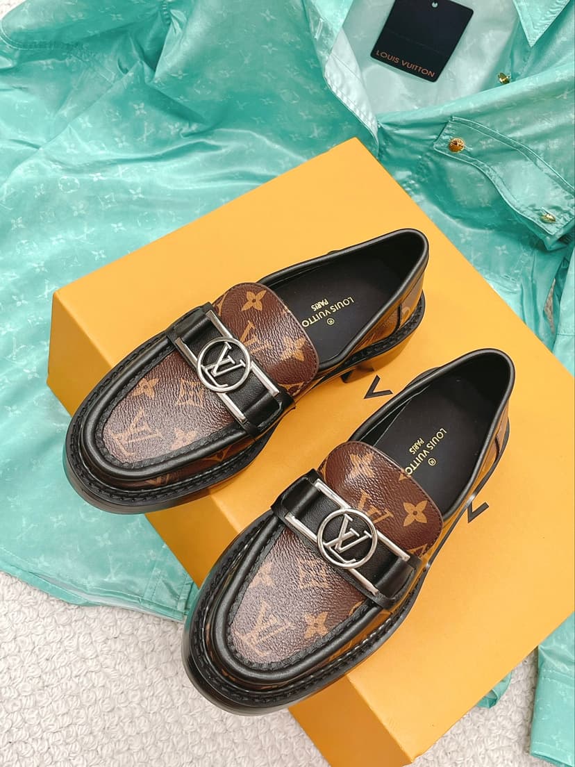 Louis Vuitton Women's Academy Loafer Silver Toned Hardware Brown For Women LV