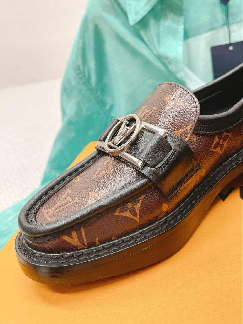 Louis Vuitton Women's Academy Loafer Silver Toned Hardware Brown For Women LV