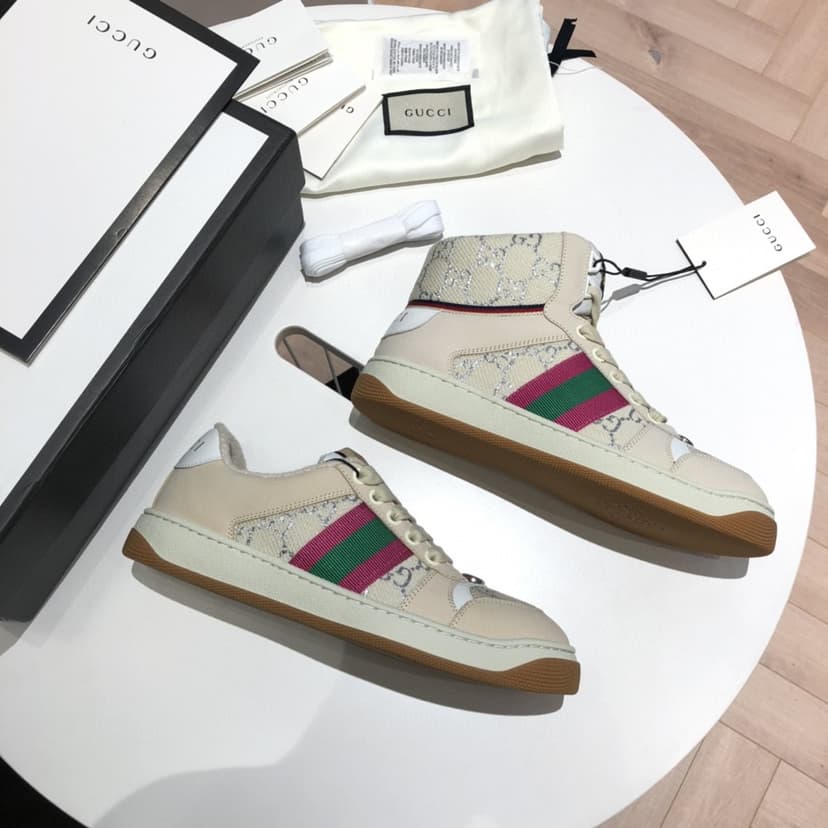 Gucci Men's Screener GG High-Top Beige Pink Green For Men 5637309