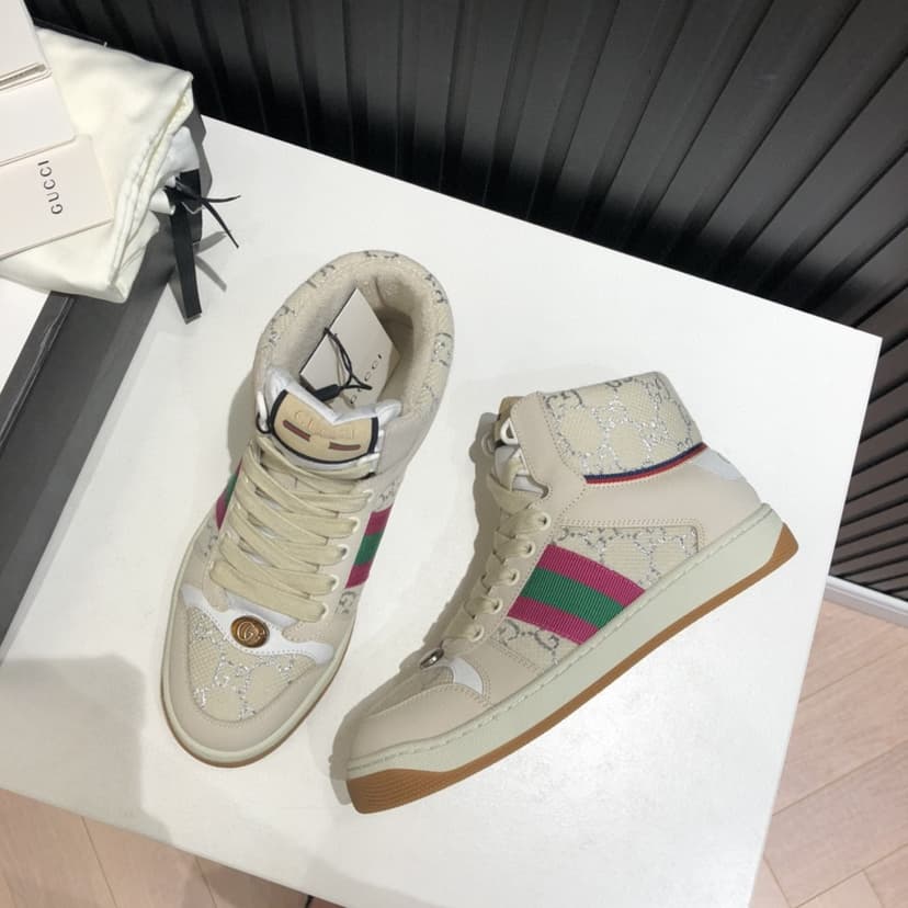 Gucci Men's Screener GG High-Top Beige Pink Green For Men 5637309