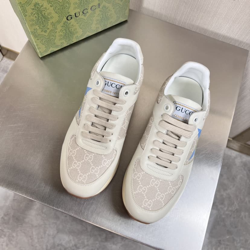 Gucci Men's GG Star Print Sneaker Light Blue Gray For Men GG Shoes 669582