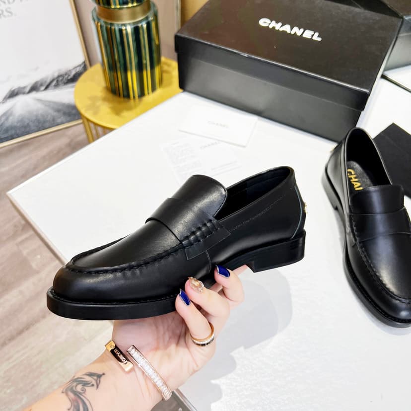 Chanel Women's Loafers Black For Women 1.2 in/3cm