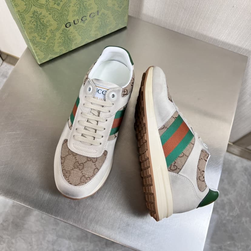 Gucci Men's GG Sneaker With Web Green For Men GG Shoes 669698