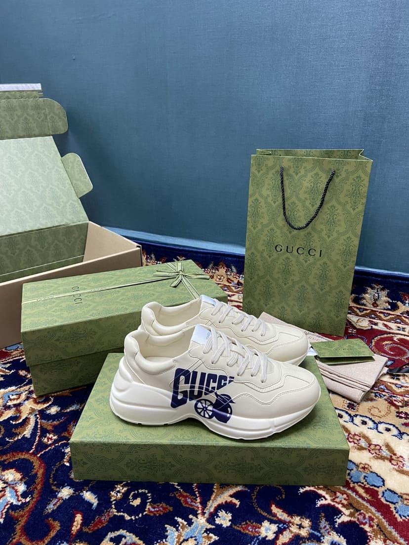 Gucci Men's Rhyton Sneakers With Lemon Gucci White Ivory For Men ‎684899 DRW00 9522
