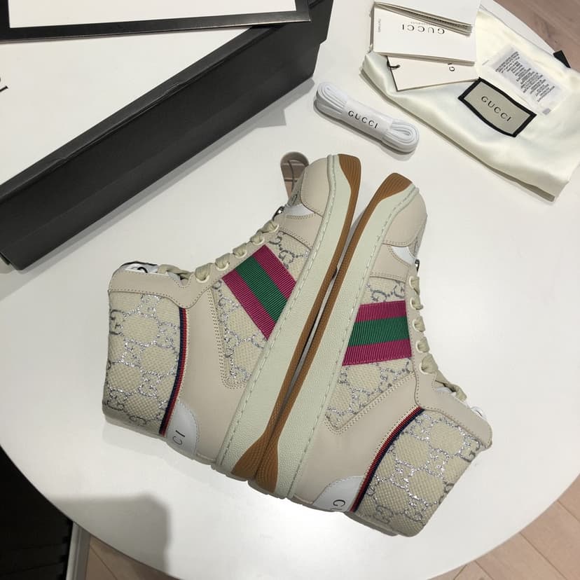 Gucci Men's Screener GG High-Top Beige Pink Green For Men 5637309