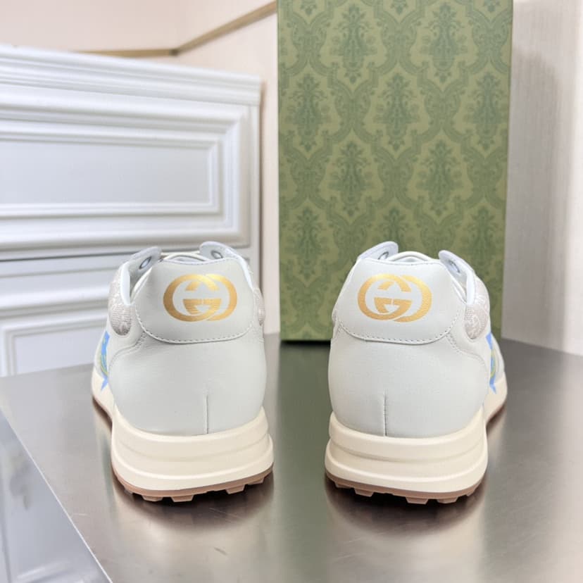 Gucci Men's GG Star Print Sneaker Light Blue Gray For Men GG Shoes 669582